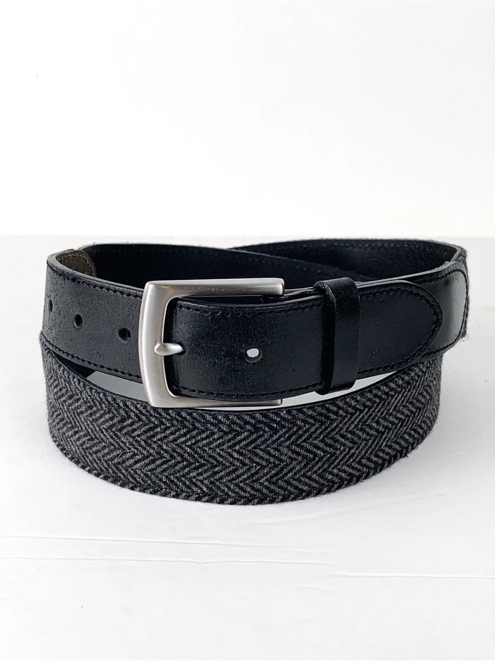 Brooks Brothers 346 leather & herringbone tweed belt black & gray men’s size 40